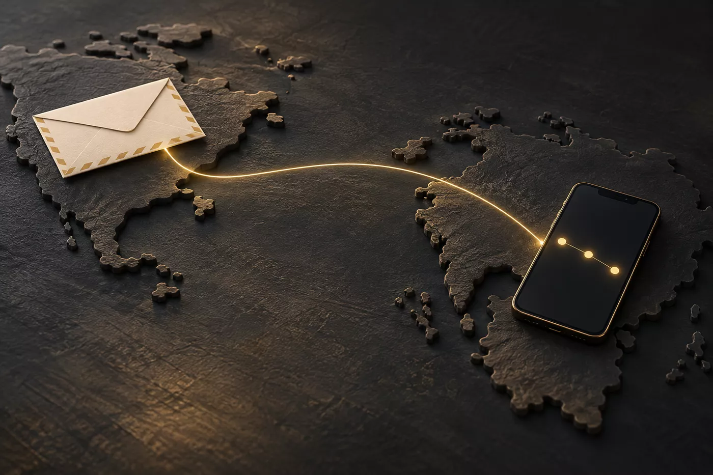 A letter from India and a phone, joined by a thread across a map